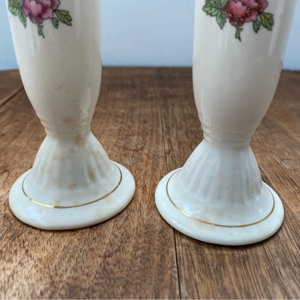 Vintage Victorian Porcelain Tall Salt and Pepper Shakers